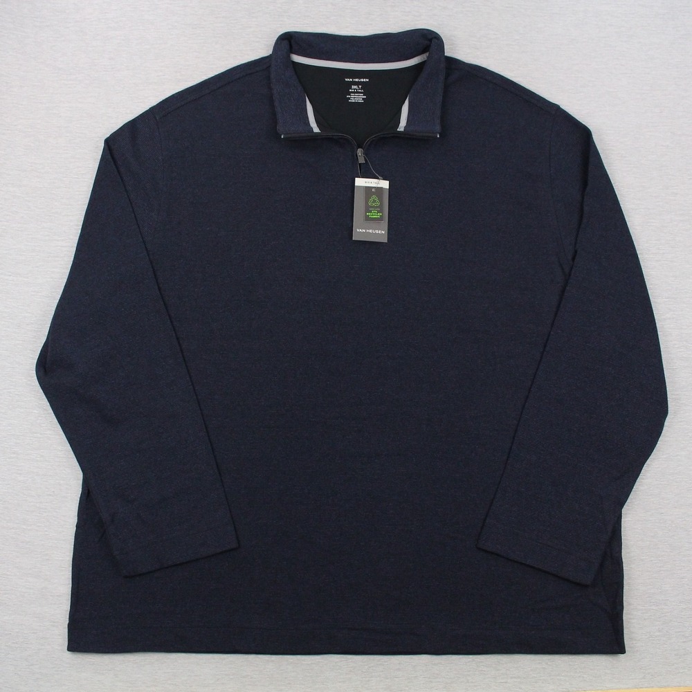 Van Heusen Essential Ottoman 1/4 Zip Pullover Men 3XLT Dark Blue Long Sleeve NEW
